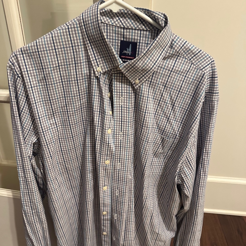 Johnny O Prep Performance L Sport Shirt Lavender and Blue Plaid